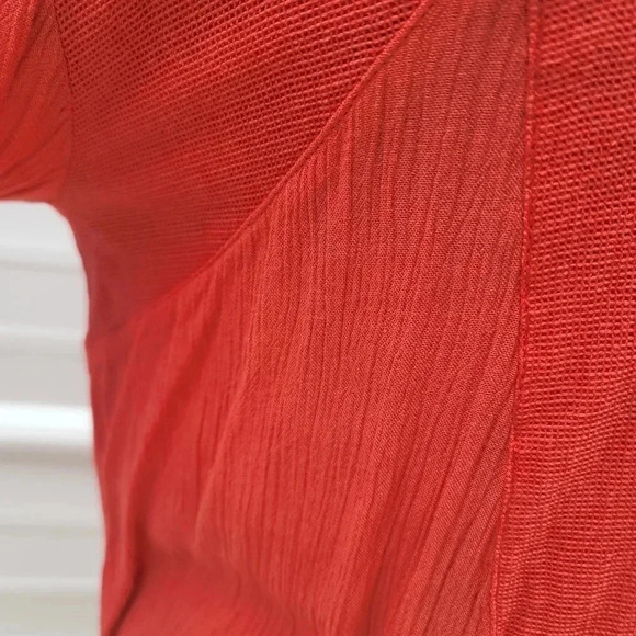 Sixes & Sevens Coral Orange Pink Beaded Embroidered Blouse Viscose Top V-Neck M - Picture 7 of 10